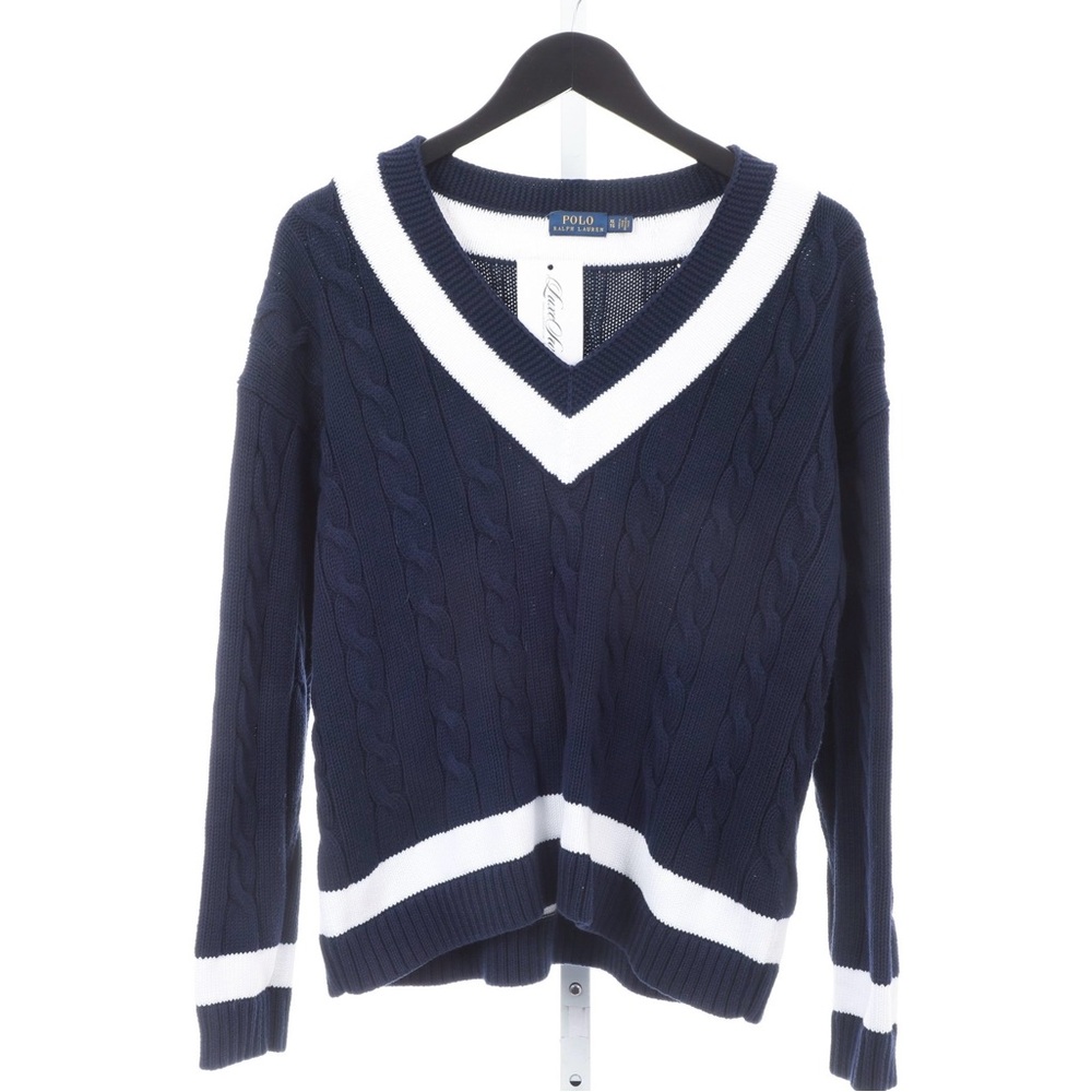 Polo by Ralph Lauren V-Neck Sweater in Navy and White
